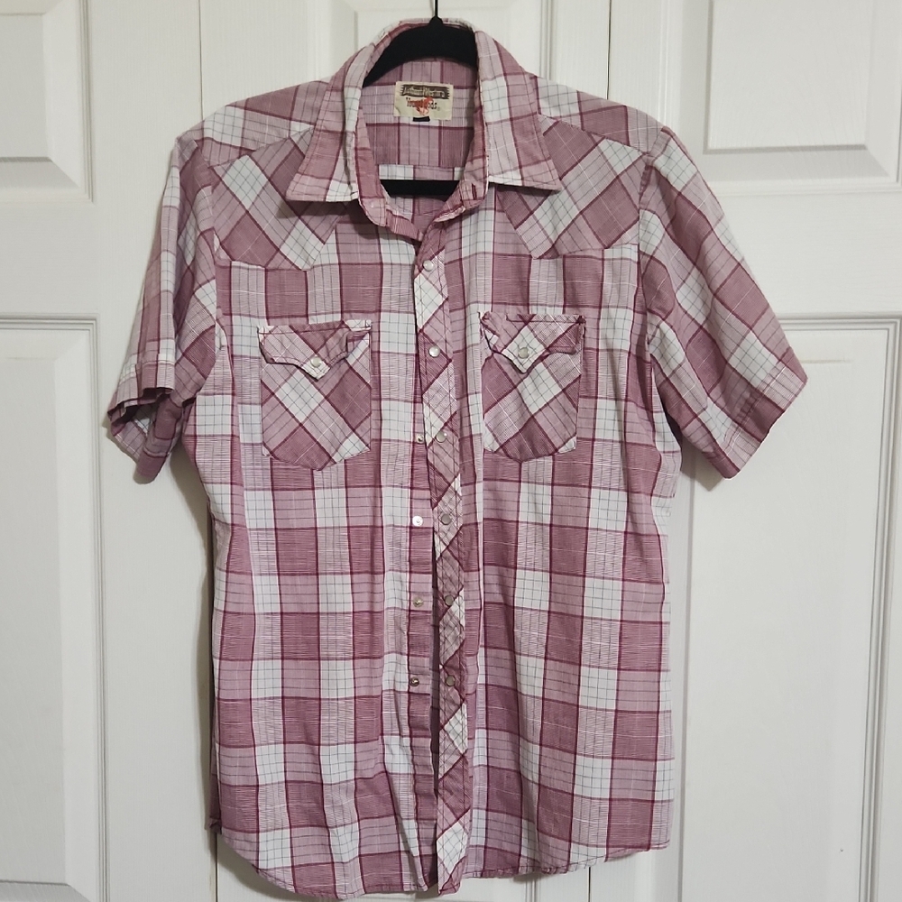 Men's Plaid Button-Down Shirt - Burgundy and White